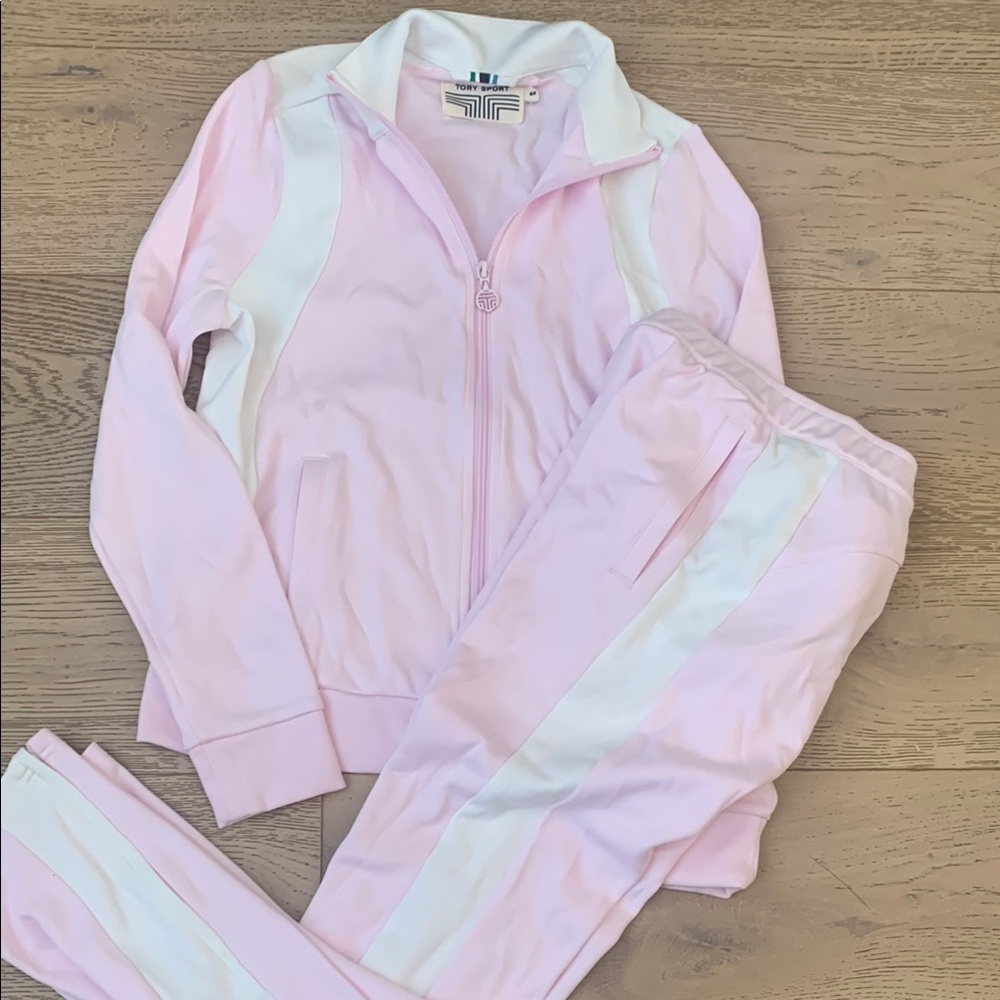 Tory Sport Pink and White Color Block  Track Suit